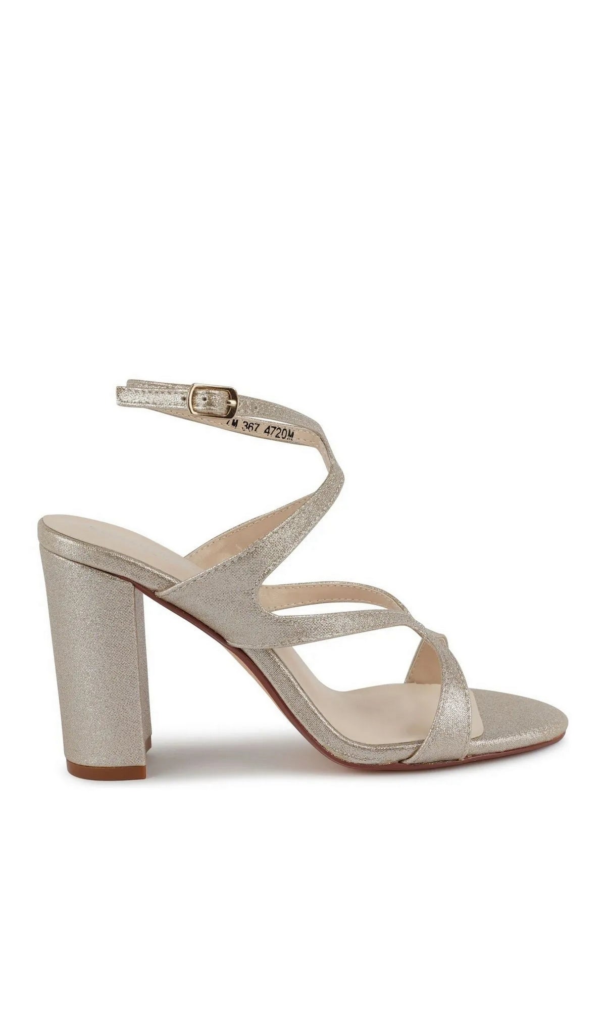 Shiloh Champagne Prom Shoes: Touch Ups 4720, featuring a champagne-colored shimmer, block-heel, ankle strap, and crisscross front straps.